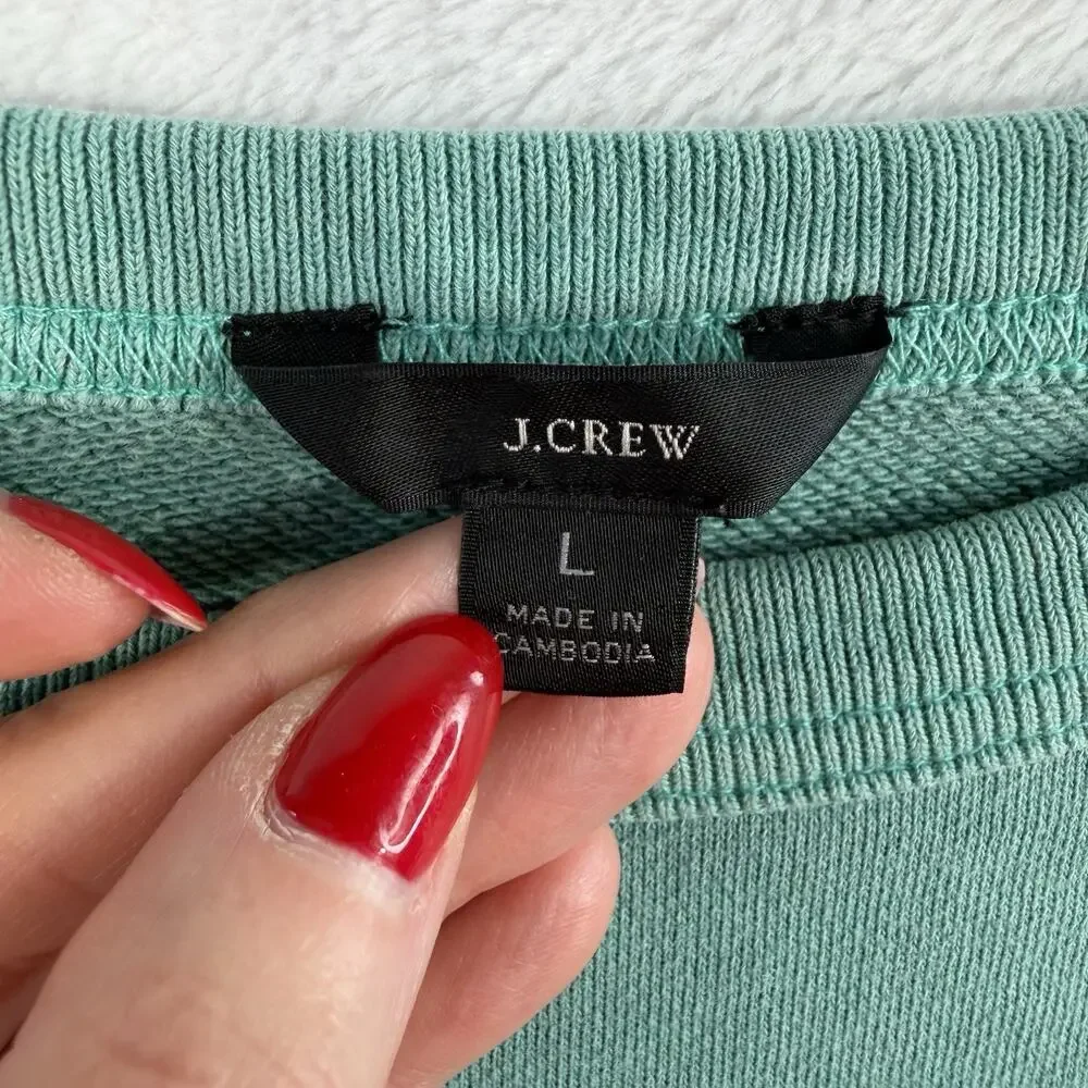 J.Crew L Large Sweatshirt Ocean Pearl Myrtle Beach Green Crop Pullover Cotton‎
